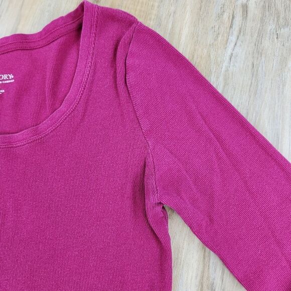 🍑Faded Glory Maroon Ribbed Scoop Neck Long Sleeve Top Large - Picture 5 of 9